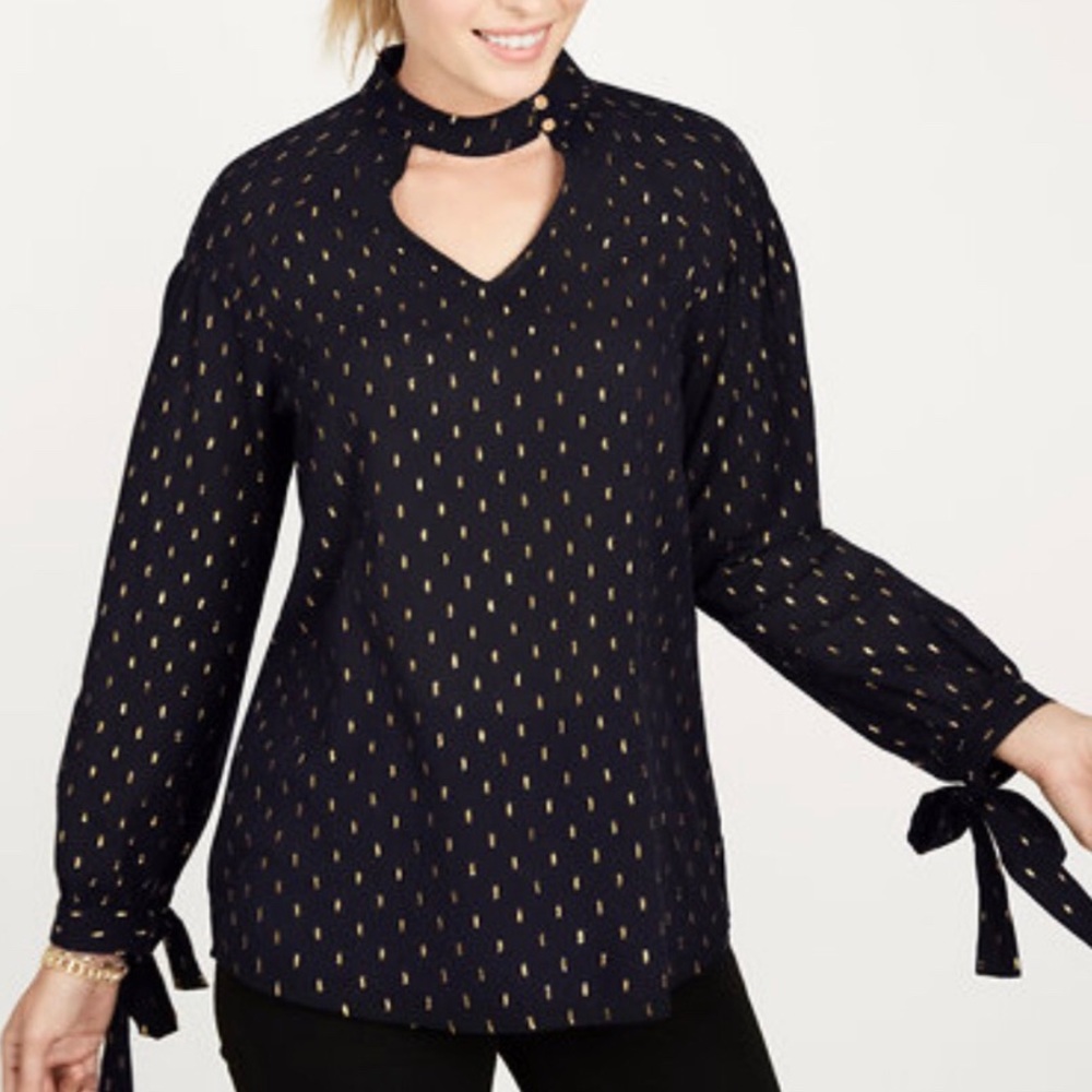 STELLA & DOT MAETTE  NAVY & GOLD COTTON BLOUSE TUNIC TOP